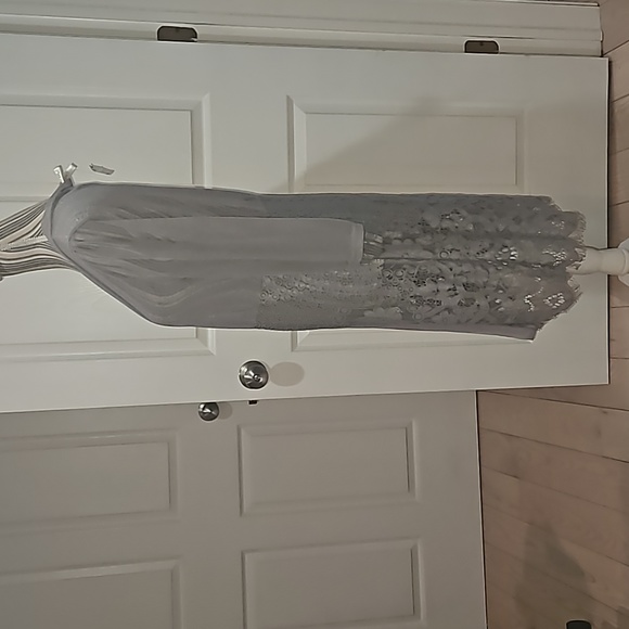 FORGOTTEN GRACE Women Silver color Tulle Mesh Lace Cardigan Size L - Picture 9 of 12